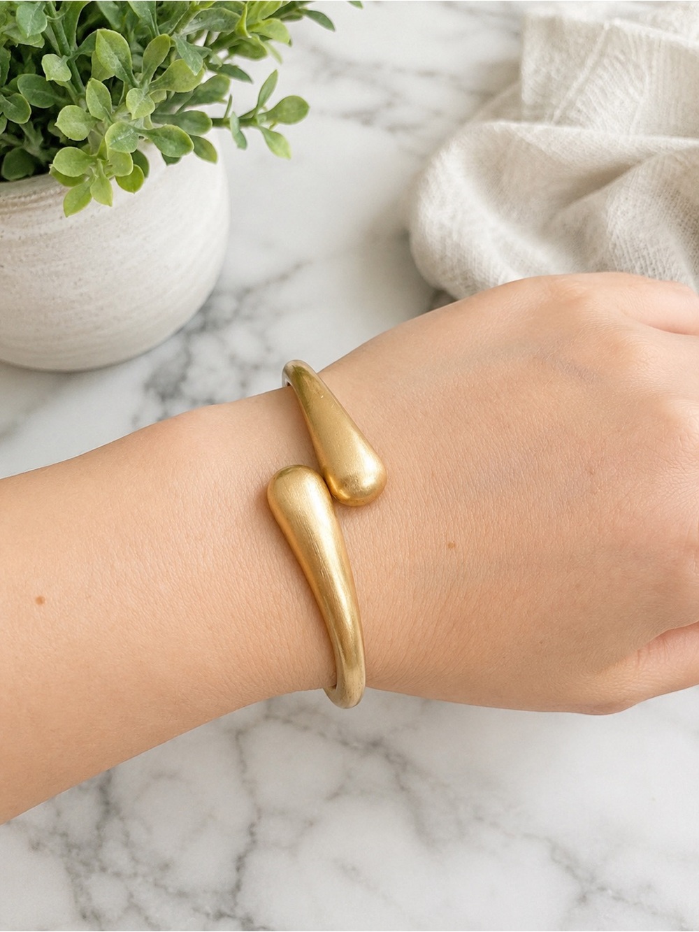 Modern Gold Tone Open Cuff Bracelet Matte Finish Minimalist Statement Bangle